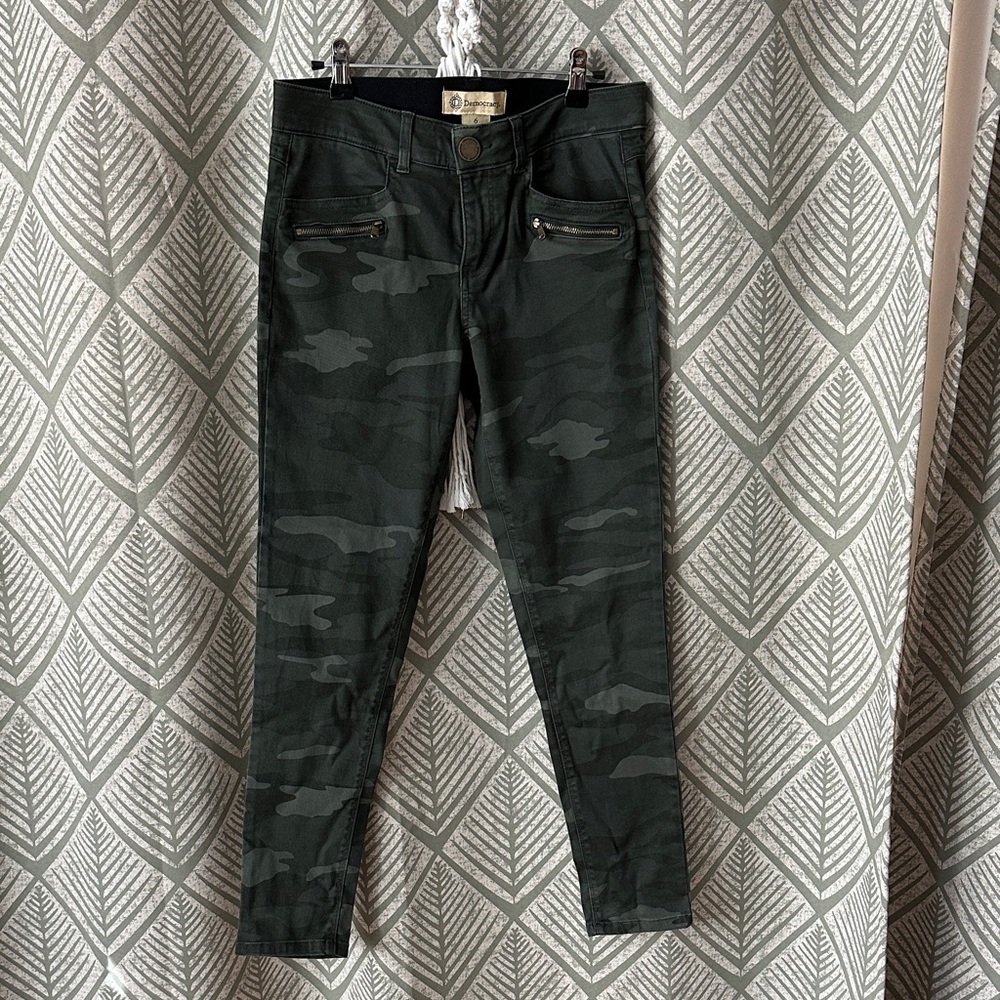 Democracy AB Green Camouflage Jeans with Zipper Accents